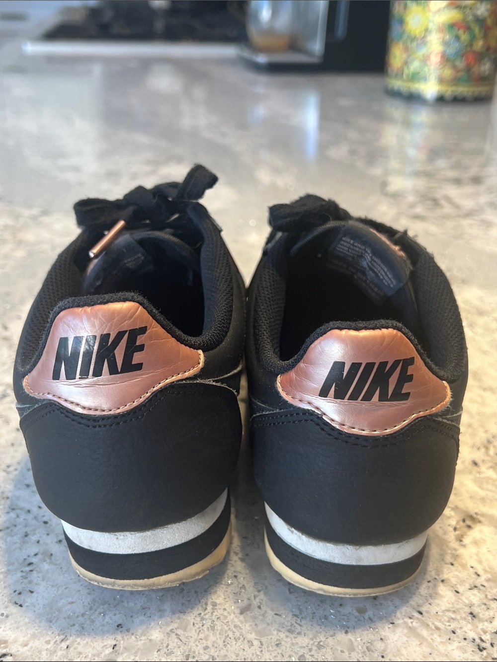 Nike Classic Cortez Bronze Heel Black Leather Sneakers Size 6.5 Like new - Picture 3 of 9
